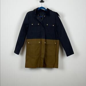 J Crew Two-Tone Blue and Brown Removable Hood Women's M Canvas Barn Jacket